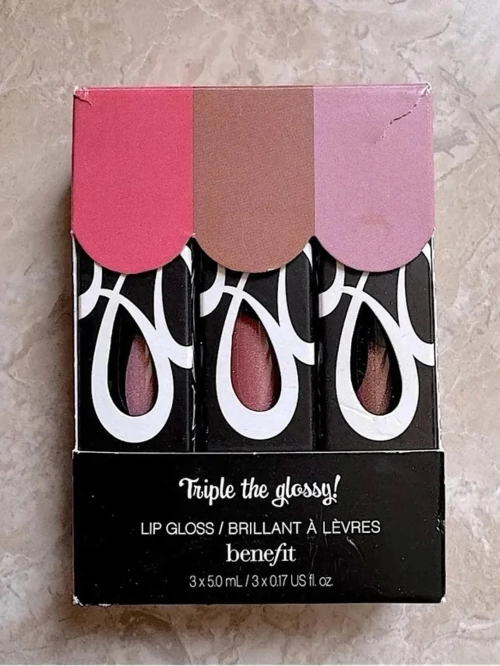 Benefit Triple the Gloss Lip Gloss Set - Bright Pink, Warm Brown, Light Pink